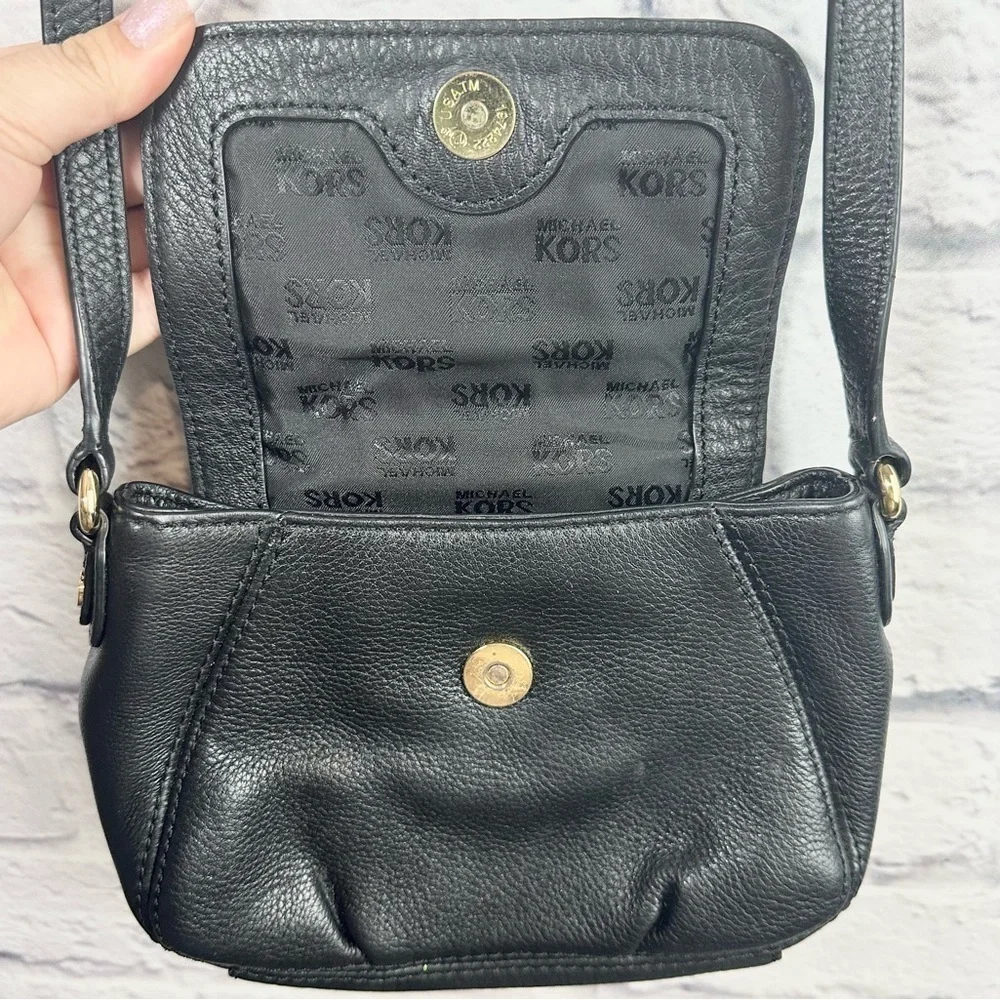 Michael Kors Black Leather Mini Crossbody Bag Purse